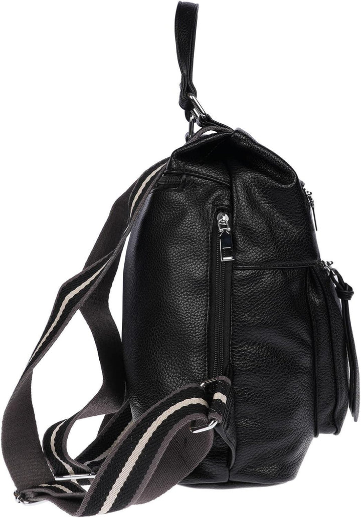 Christian Wippermann grosser Damen City Rucksack Tasche Body Bag Leder Optik Schultertasche Schwarz,