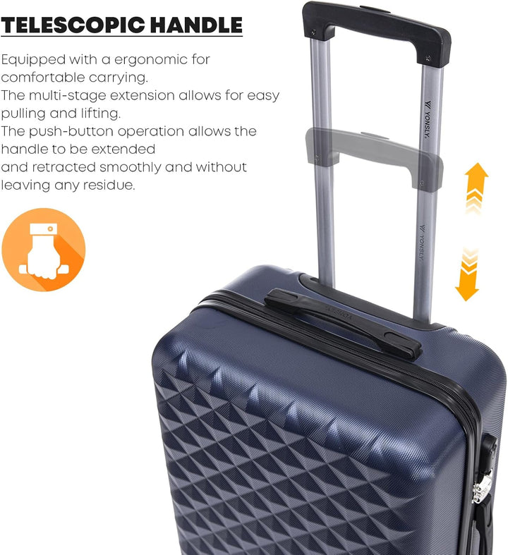 Koffer Suitcase XL Dunkelblau, Trolley Reisekoffer, Rollkoffer Handgepäck mit 4 Rollen 360°, Hartsch