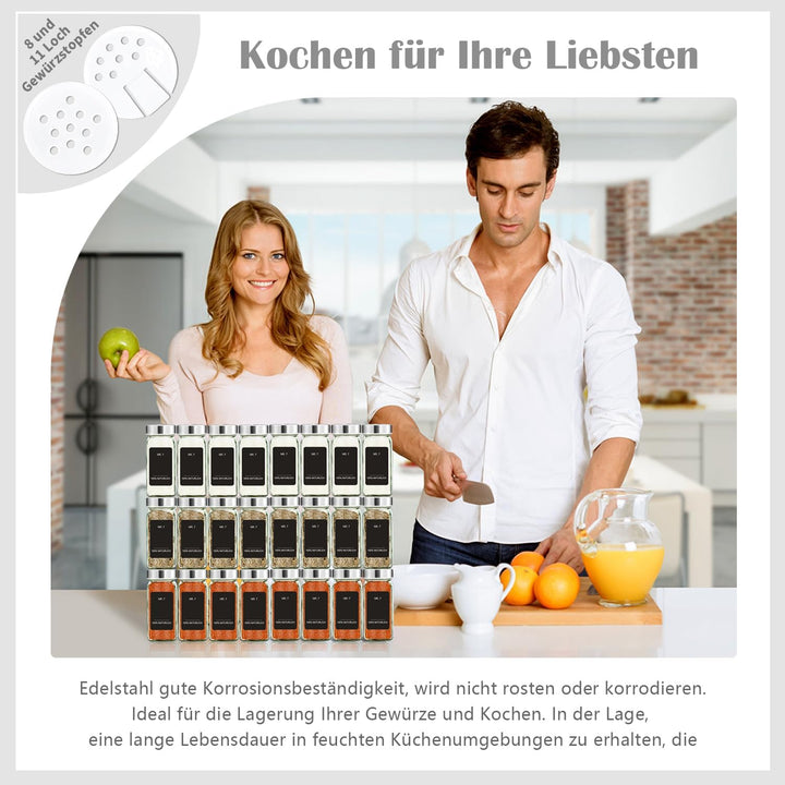 SIAZIHGewürzgläser Eckig 35er Set,120ml Gewürzgläser mit Streueinsatz,Gewürzgläser mit Deutsche Etik