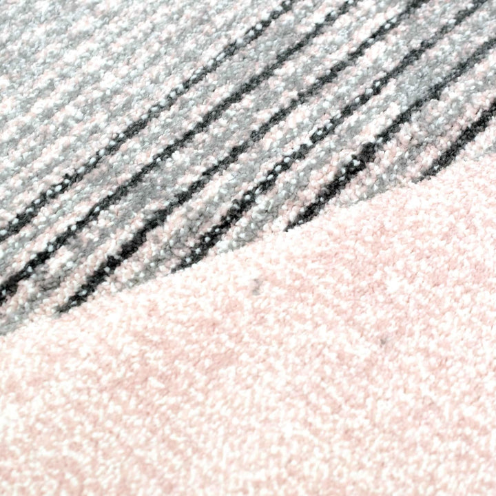 Teppich-Traum moderner Wohnzimmerteppich abstraktes Muster gestreift grau rosa grün - pflegeleicht G