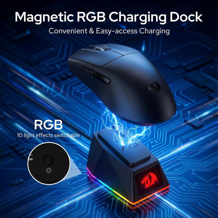 Redragon M999 kabellose Gaming Mouse – Tri-Mode Maus mit RGB-Magnetladedock, 45000 DPI max. einstell