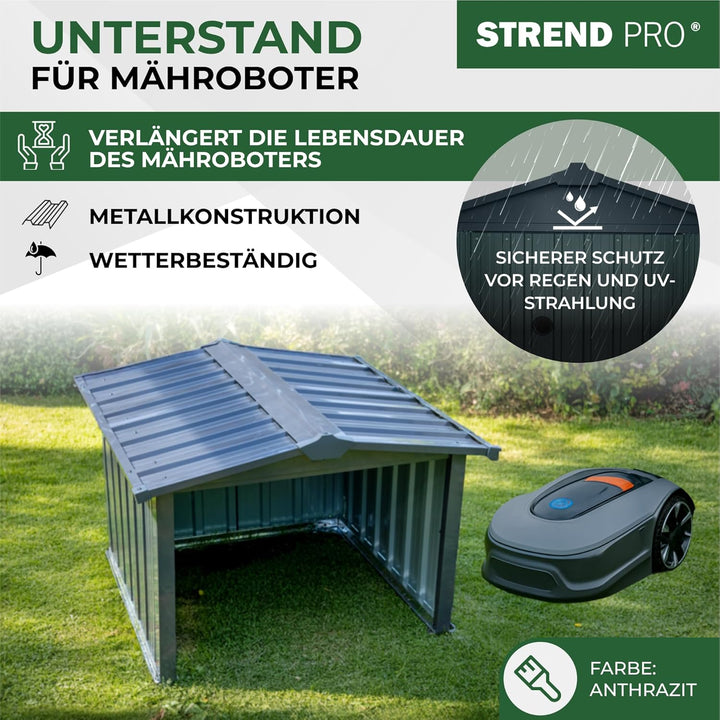STREND PRO Mähroboter Garage Metall Anthrazit 86x88x60 cm | WETTERFEST | UV-beständig | Unterstand |