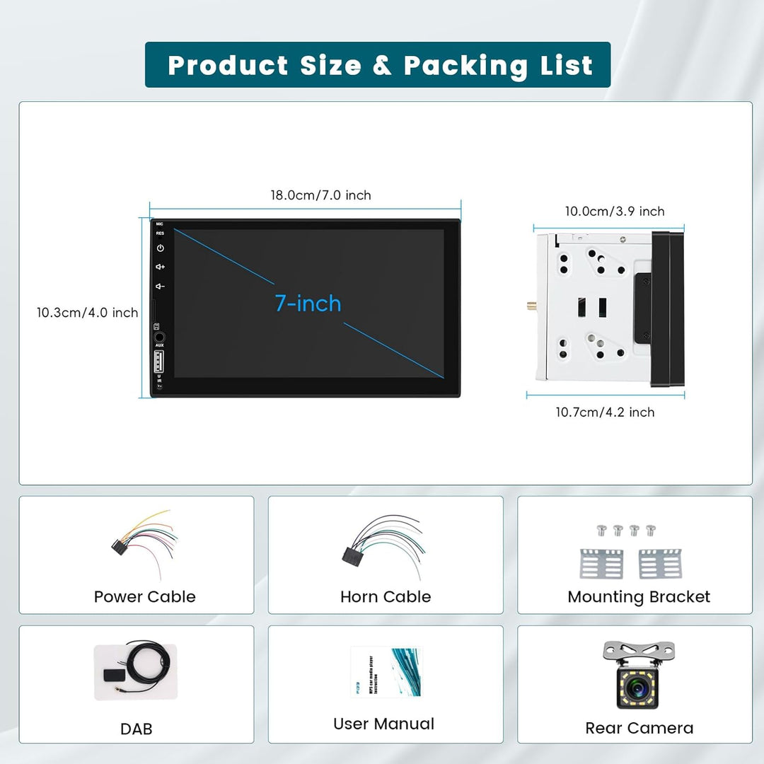 Hikity DAB Autoradio 2 DIN 7 Zoll IPS Touchscreen mit Video-Ausgangsfunktion, Radio 2 Din Bluetooth