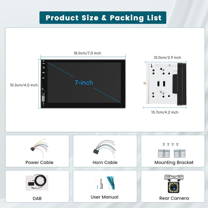Hikity DAB Autoradio 2 DIN 7 Zoll IPS Touchscreen mit Video-Ausgangsfunktion, Radio 2 Din Bluetooth