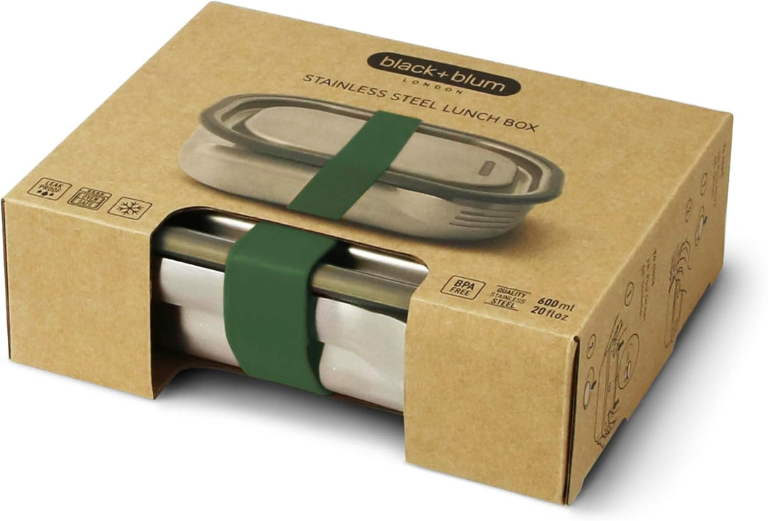 black+blum Lunchbox Edelstahl 600ml | Olive | 3-in-1 | Vakuumverschluss- 100% auslaufsicher | inkl.