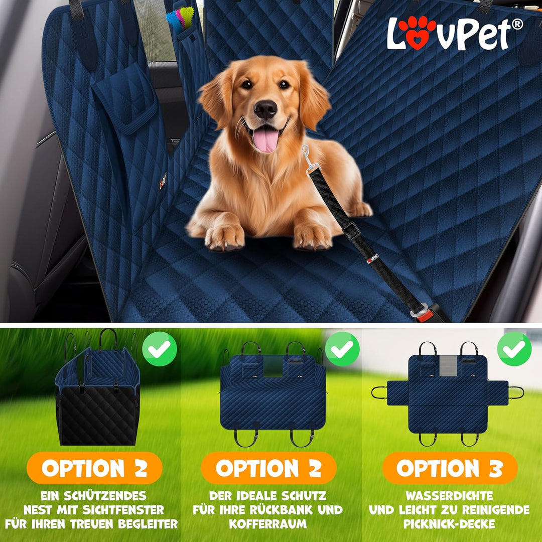 Lovpet® 2in1 Hundedecke für Auto Rückbank & Kofferraum mit Seitenschutz und Sichtfenster Kofferraums