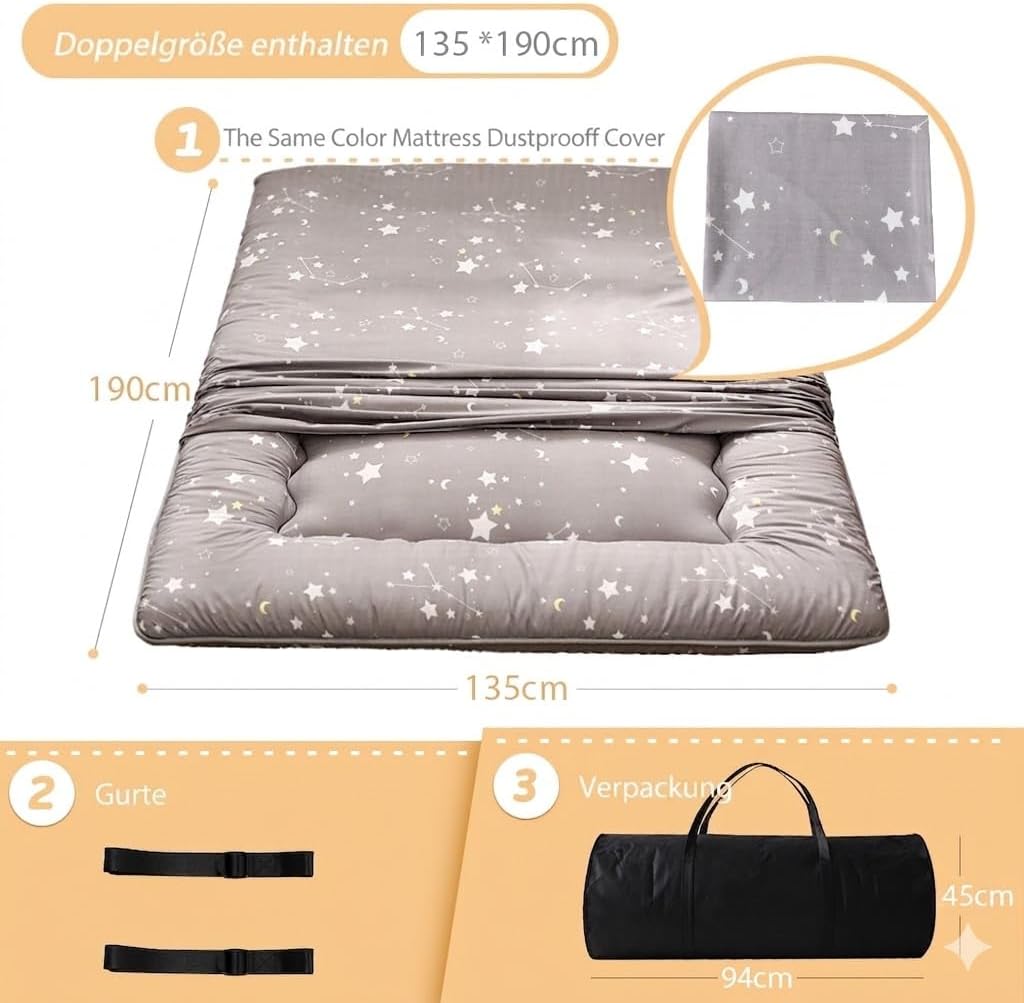 MAXYOYO Japanische Bodenmatratze Futonmatratze, Verdicken Tatami Matte Isomatte Faltbare Roll-Up Mat