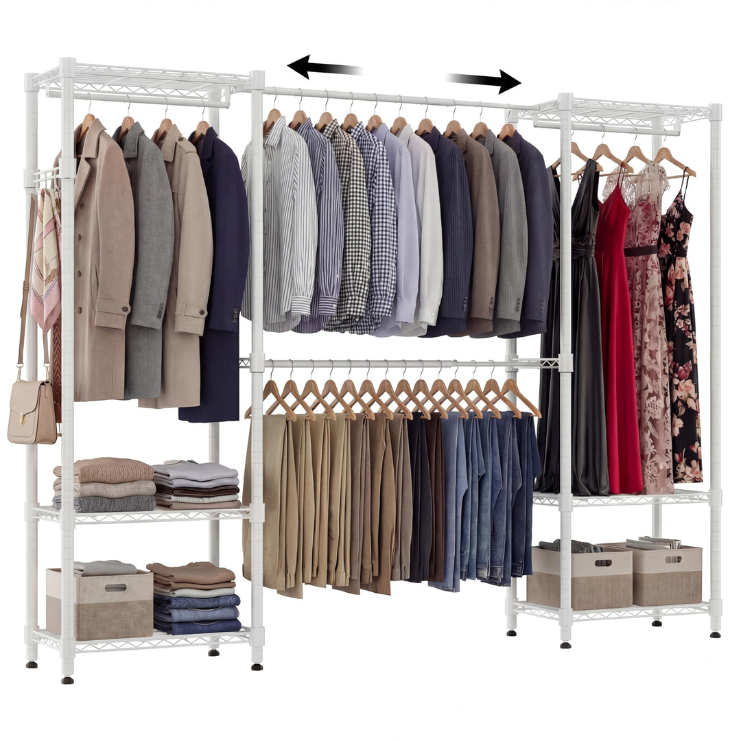 Himimi Kleiderständer Stabil, Offener Kleiderschrank System mit 4 Kleiderstangen & 6 Höhenverstellba