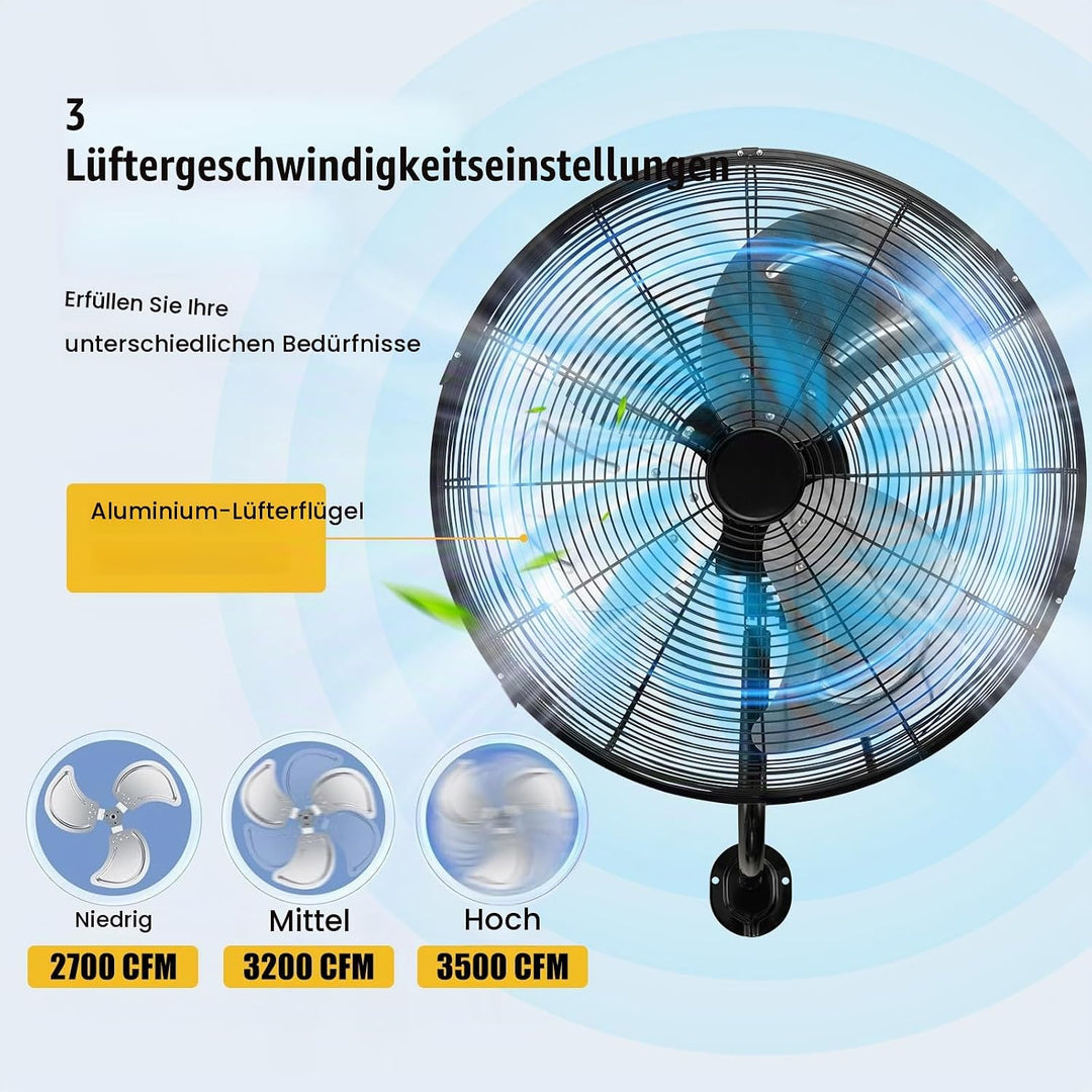 SOARS Wandventilator Ø56cm, 120W Ventilator Wand mit 3 Geschwindkeitsstufen, 30°Vertikalwinkel &amp; aut