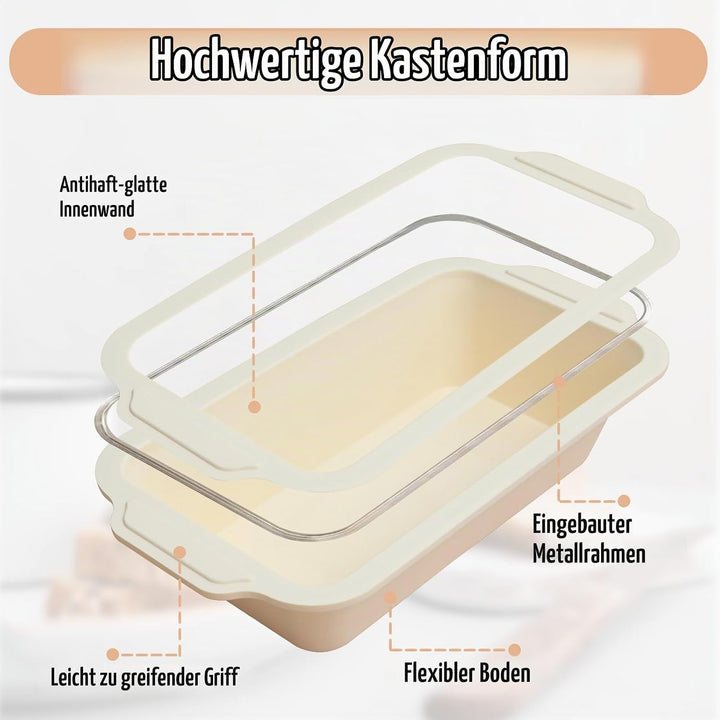 2-Stück Silikon Brotbackform Kasten: Kastenform mit Metallrahmen Hellblau+beige 2PCS-29.6x15.5x6.6cm