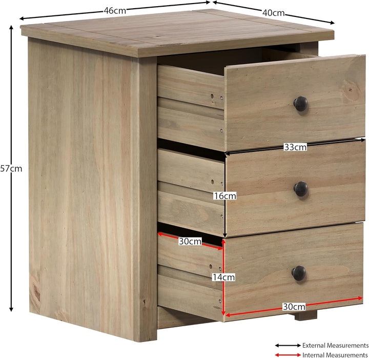 Panama Nachttisch mit Drei Schubladen von Vida Designs 40 x 46 x 57 cm Eiche Natur, 40 x 46 x 57 cm