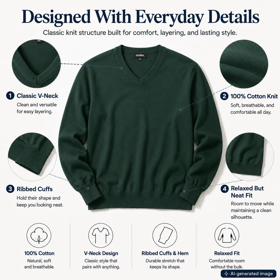 Krumba Herren Baumwolle Übergross V-Ausschnitt Klassik Pullover 3XL Grün, 3XL Grün