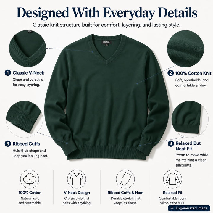 Krumba Herren Baumwolle Übergross V-Ausschnitt Klassik Pullover 3XL Grün, 3XL Grün
