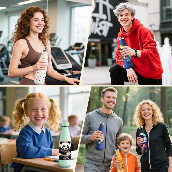 HoneyHolly Trinkflasche Edelstahl, 500ml BPA-frei, Thermosflasche, 18/8 Edelstahl, Wasserflasche Kin