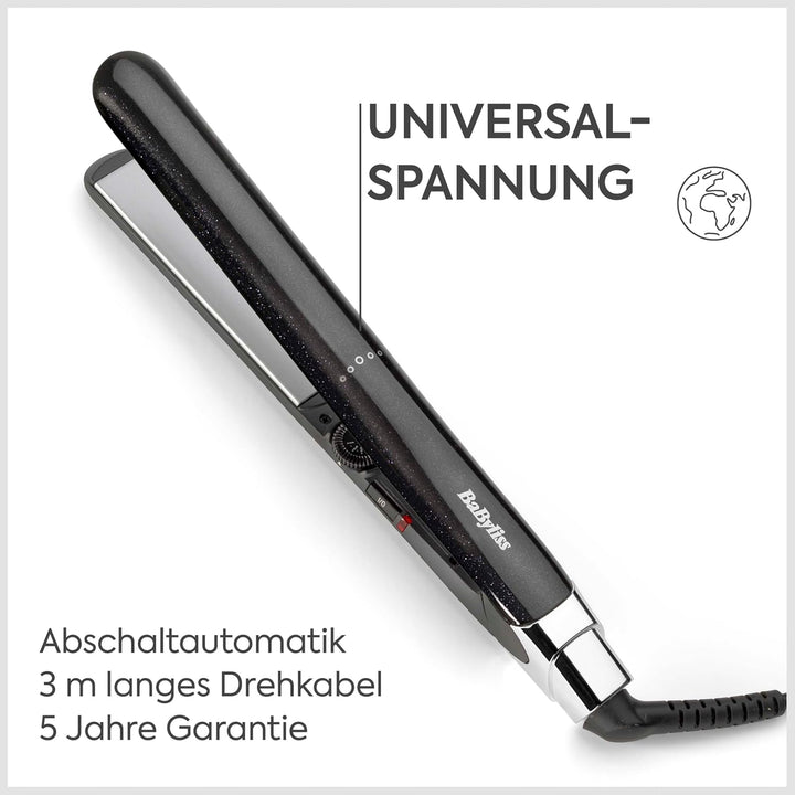 BaByliss Midnight Shine Glätteisen, Haarglätter mit Titan‑Keramikplatten, Extra lange Stylingplatten