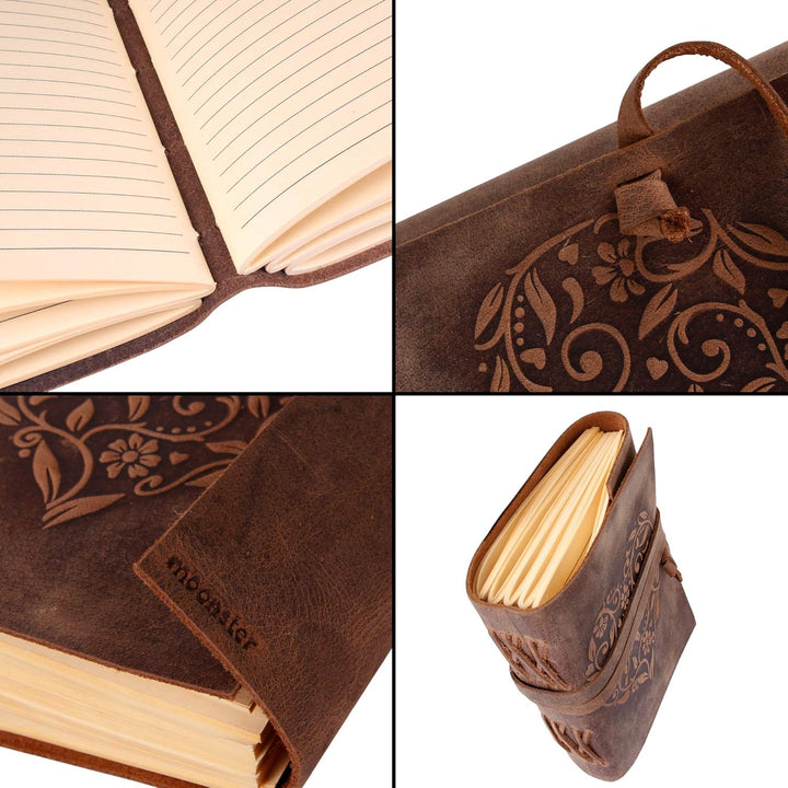 moonster Damen Notizbuch Leder liniert mit Herzmotiv Kleine linierte Notizbücher 18x13cm Kraftpapier