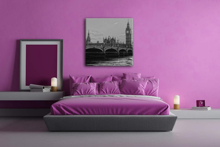 deyoli Parlament in London mit Big Ben im Format: 70x70 Effekt: Schwarz&Weiss als Leinwandbild, Moti