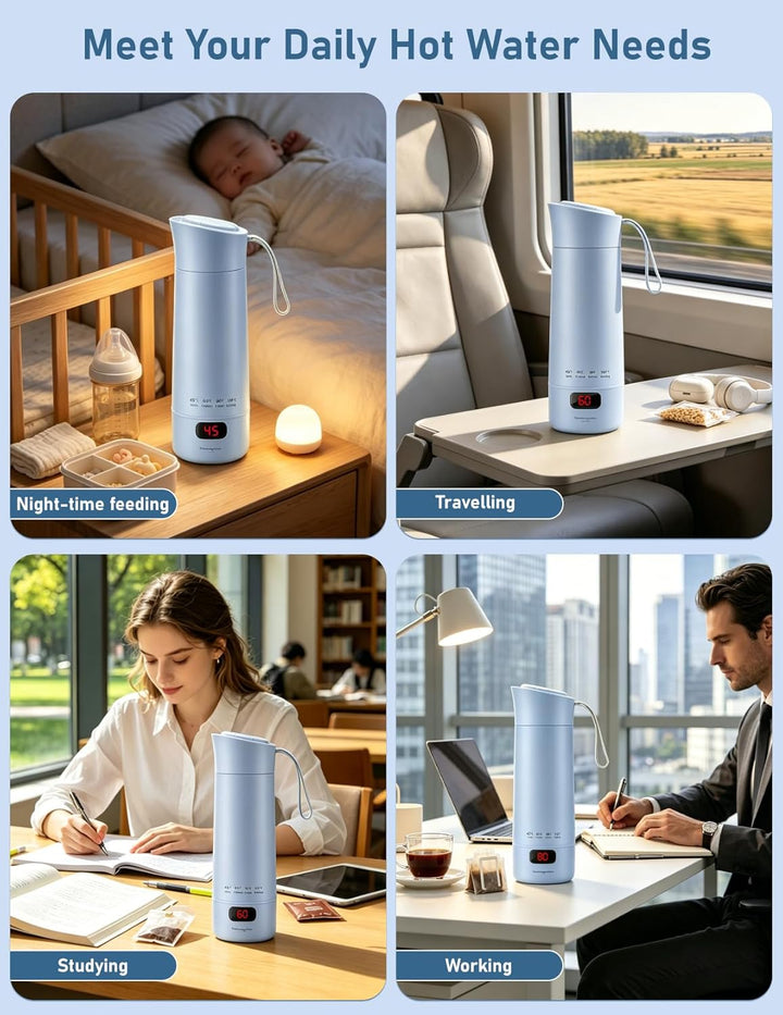 Reisewasserkocher Klein, 450ml Tragbarer Mini Wasserkocher mit 6 Temperatureinstellung LED-Display E