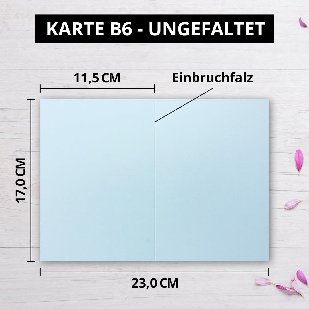 100 Faltkarten B6 - Hellblau - PREMIUM QUALITÄT - 11,5 x 17 cm - sehr formstabil - für Drucker geeig