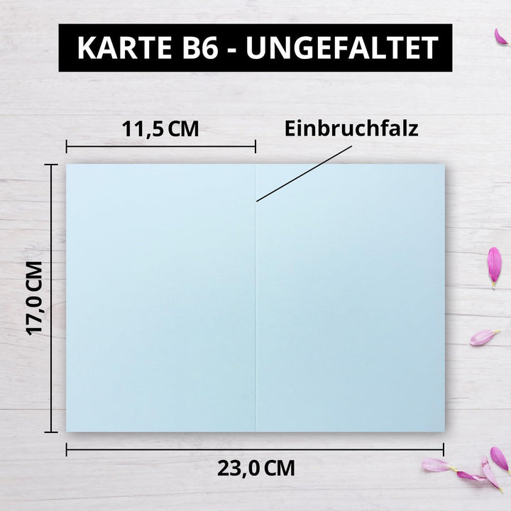 100 Faltkarten B6 - Hellblau - PREMIUM QUALITÄT - 11,5 x 17 cm - sehr formstabil - für Drucker geeig