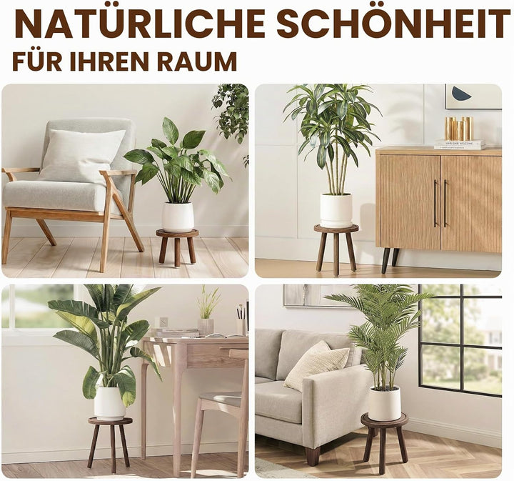 Bamworld Pflanzenhocker aus Holz im 3er-Set – Rustikale Blumenständer in 3 Grössen – Dekorative Beis