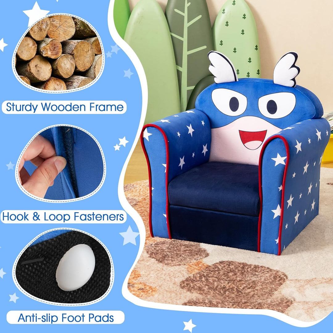 DREAMADE Kindersessel mit Rückenlehne & Armlehnen, Kindersofa mit süssen Mustern & Schaumstoff, Kind