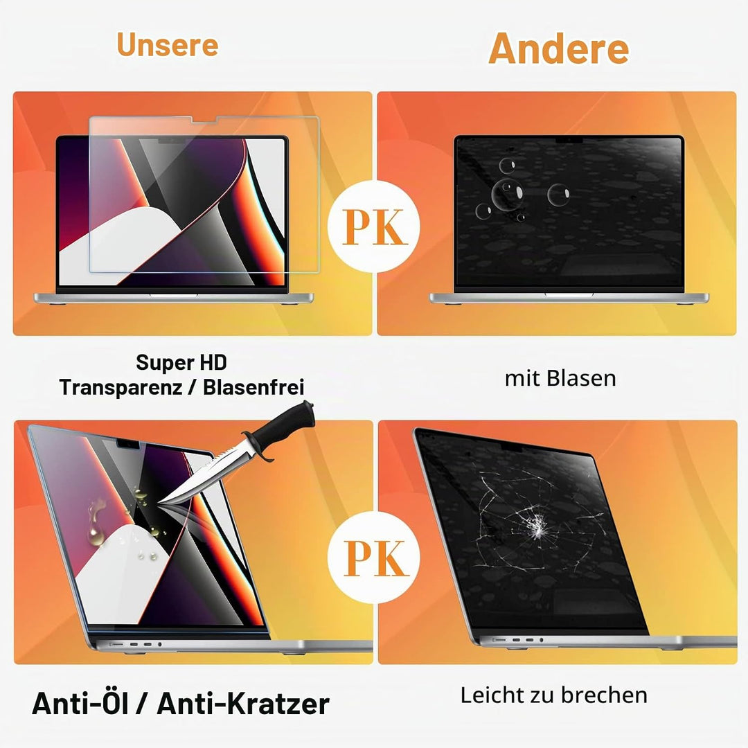 ProCase Schutzfolie für MacBook Pro 16,2 Zoll 2024 (M4) A3403/A3186, 9H Gehärtetes Glas für 16 Zoll