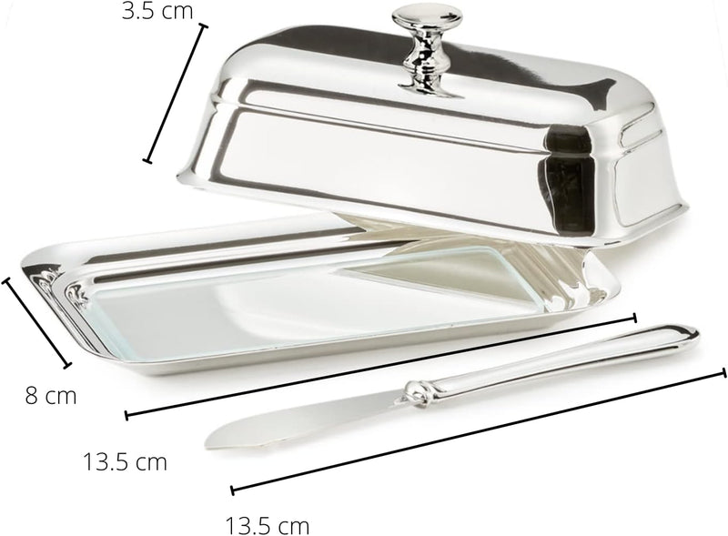 EDZARD Butterdose Mary (für 180 g) aus Silber & Glas - Butterglocke & Buttermesser - Schale, Dose, B