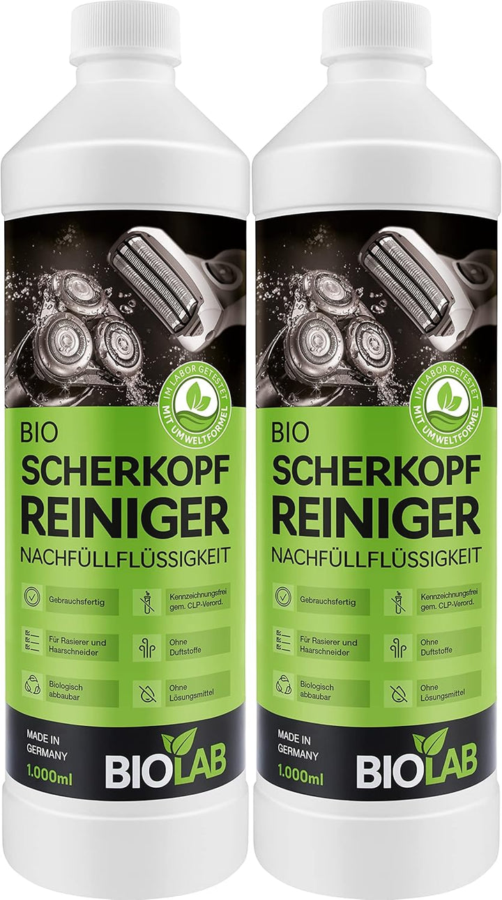 BIOLAB Bio Scherkopfreiniger (2 x 1000 ml) Nachfüllflüssigkeit für Clean & Renew, passend für Braun