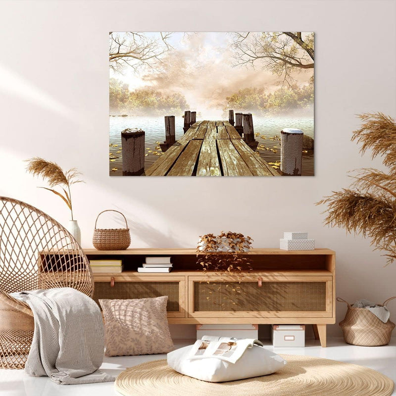 Bilder auf Leinwand 100x70cm Leinwandbild Illustration herbst landschaft bäume Gross Wanddeko Bild S