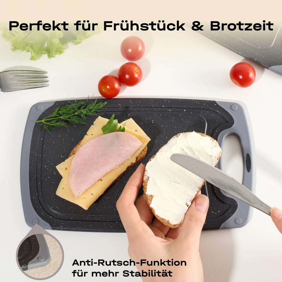 6 kleine Frühstücksbrettchen in 6 Farben, 24x14cm, Kunststoff, Bretter, Brotzeitbrett, Schneidebrett