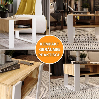 CraftPAK Wohnzimmer Tisch für Couch aus hochwertigem Holz, Stabiler & moderner Couchtisch mit zusätz