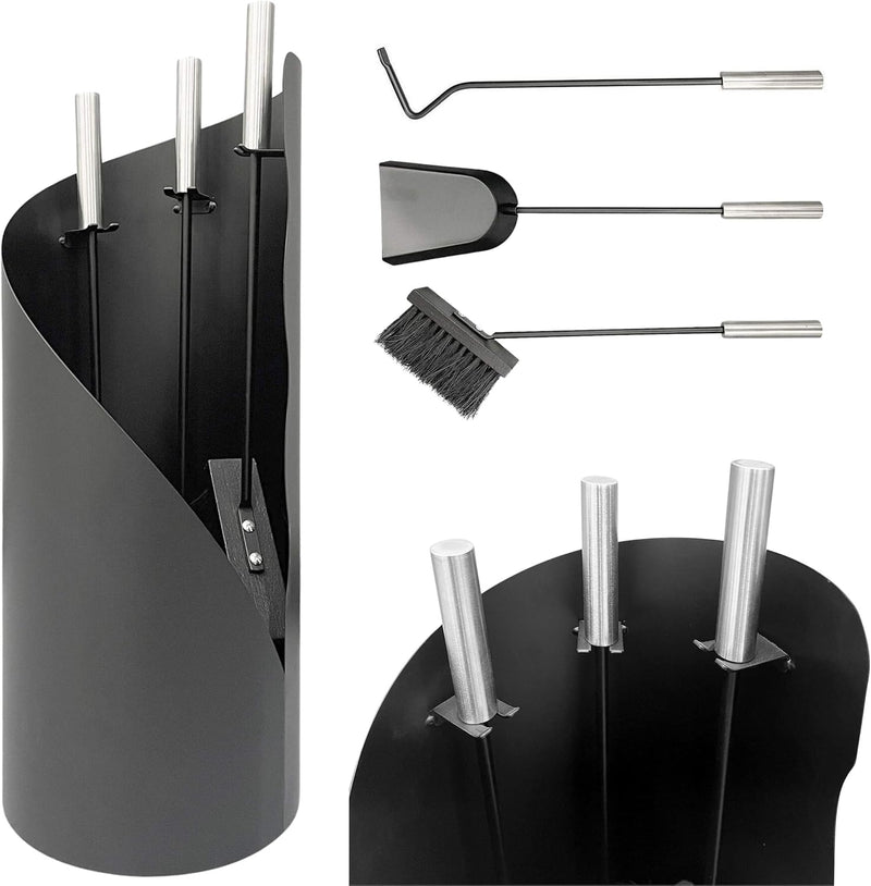 DanDiBo Kaminbesteck Schwarz Modern 4 Teilig Set 96571 Kaminset Kamingarnitur Ofenbesteck