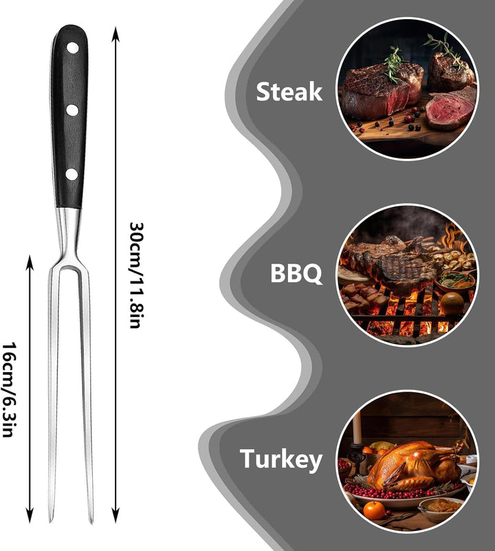 Fleischgabel Aus Rostfreiem 30CM, Tranchiergabel mit Schwarz Holzgriff, Bratengabel, Grillgabel, Mul
