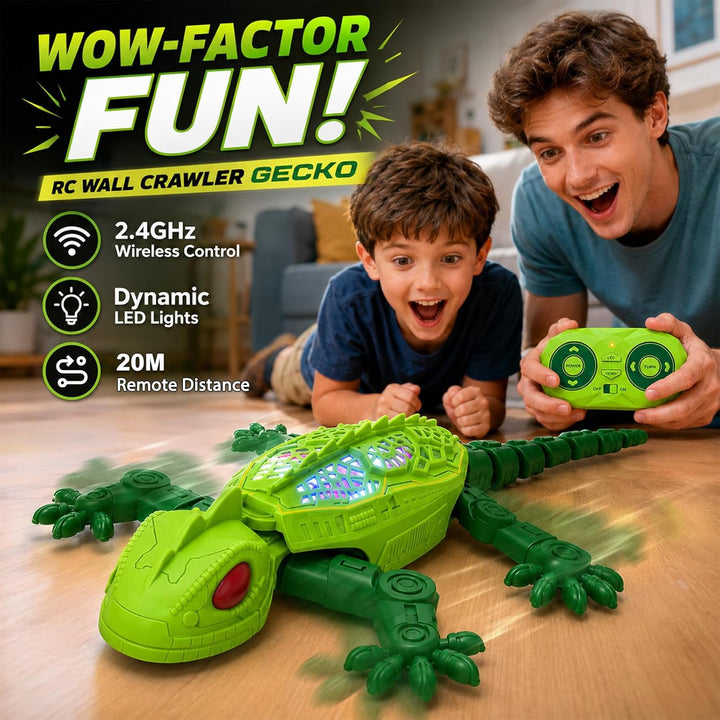 Gecko Wandflitzer, Ferngesteuerte Eidechse Wand Klettern, mit Leuchtenden LED-Augen, 360° Drehbar, K