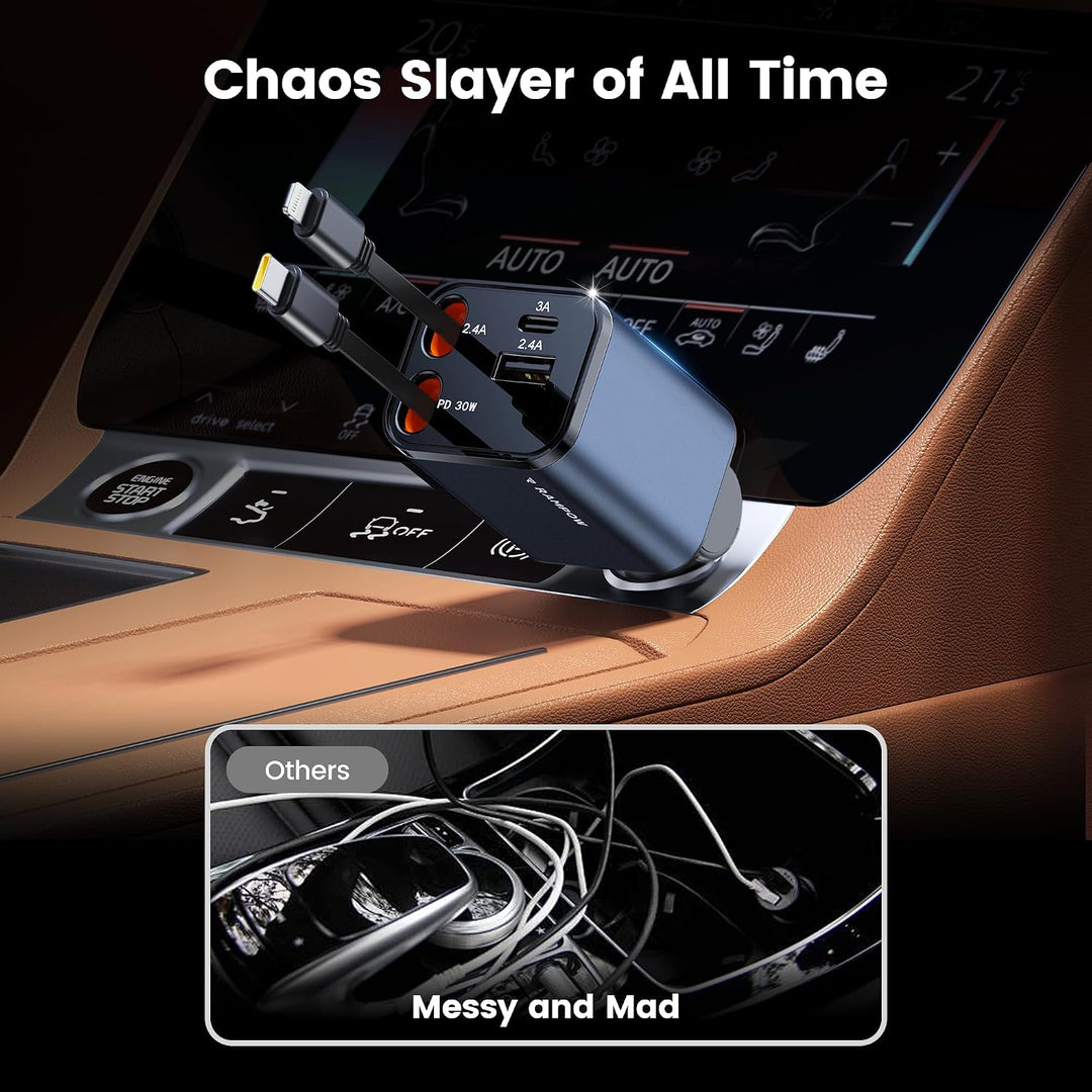 RAMPOW Zigarettenanzünder USB C, Auto Zubehör 65W Auto ladegerät Kfz Zubehör, 4in1 Einziehbares Auto