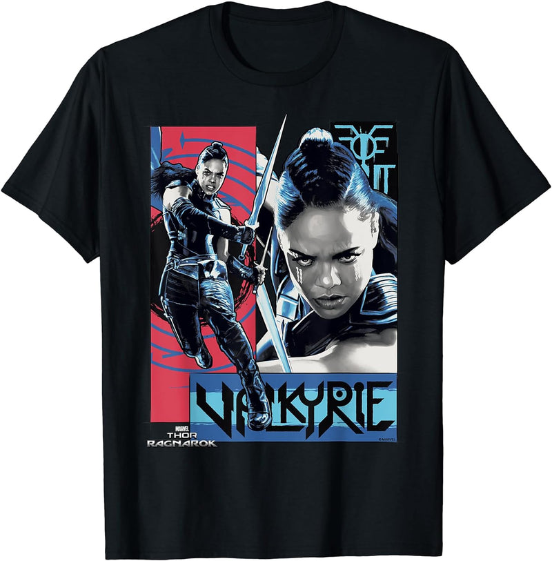 Mens Marvel Thor Ragnarok Valkyrie Character Action Panel T-Shirt 2XL Black