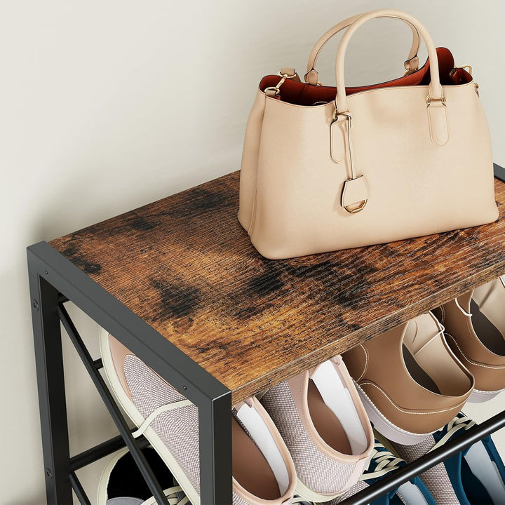 HOOBRO Schuhregal mit 7 Ablagen, Schuhablage, Schuh-Organizer, Industriestil Schuhständer, Schuhschr