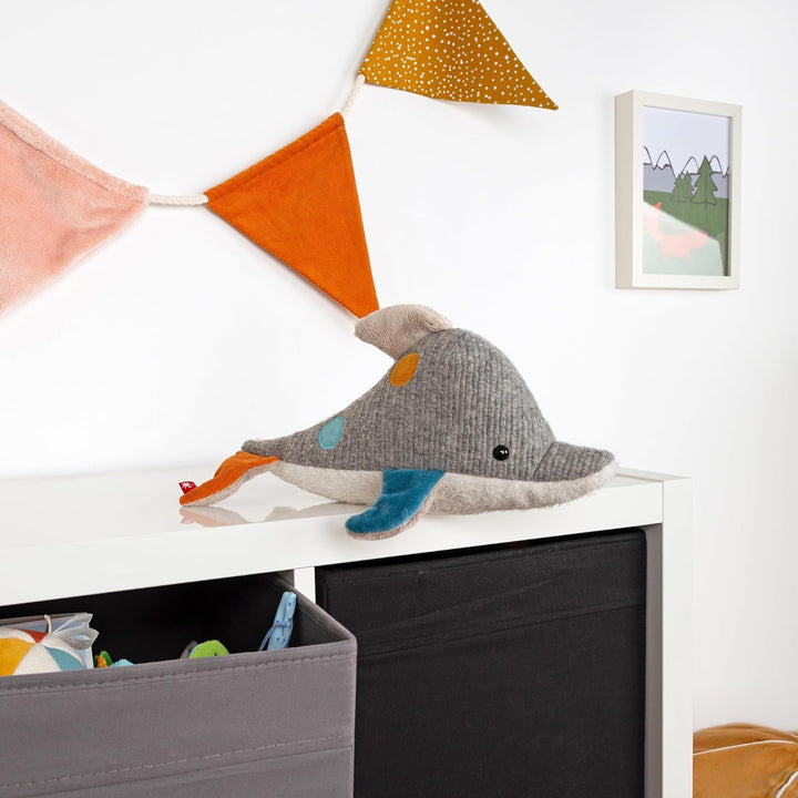 sigikid 43221 Kuscheltier Delfin Patchwork Sweety, Yellow für Mädchen und Jungen von 0 bis 8 Jahren