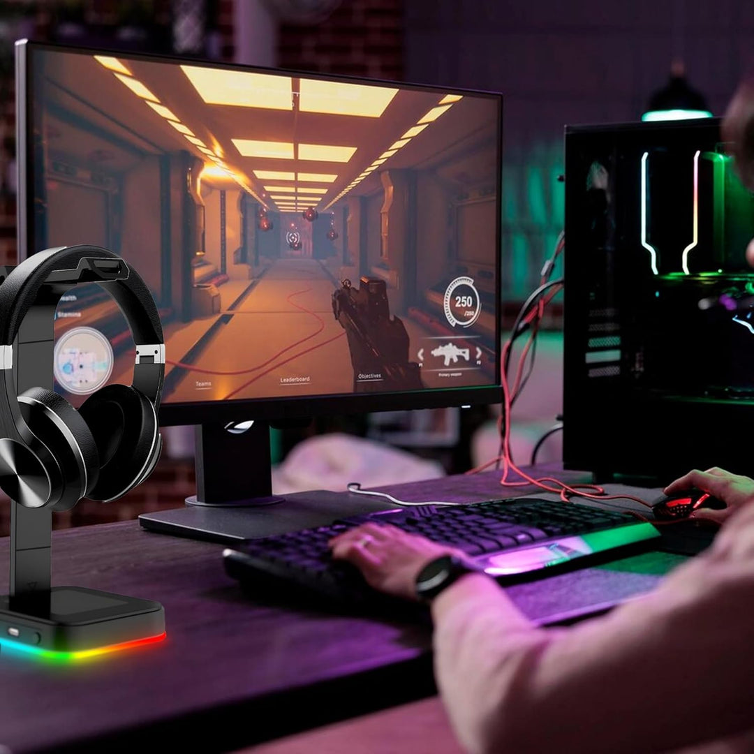 Retoo Headset Halterung Kopfhörer Ständer RGB Universal HUB USB Halter für Over Ear Kopfhörer Gaming