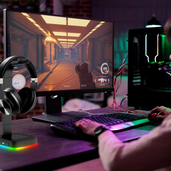 Retoo Headset Halterung Kopfhörer Ständer RGB Universal HUB USB Halter für Over Ear Kopfhörer Gaming