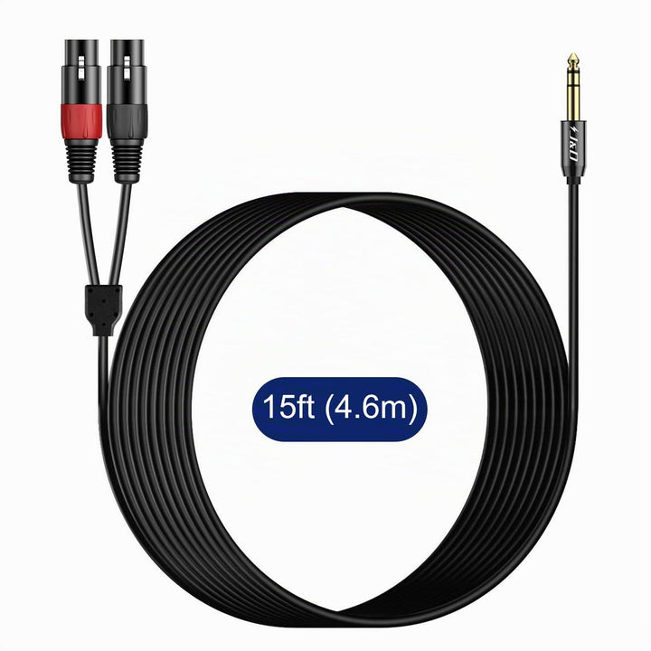 J&amp;D 6,35 mm (1/4 Zoll) TRS Stecker auf Dual XLR Weiblich Y Splitter Kabel, 2 XLR Weiblich zu 6,35mm