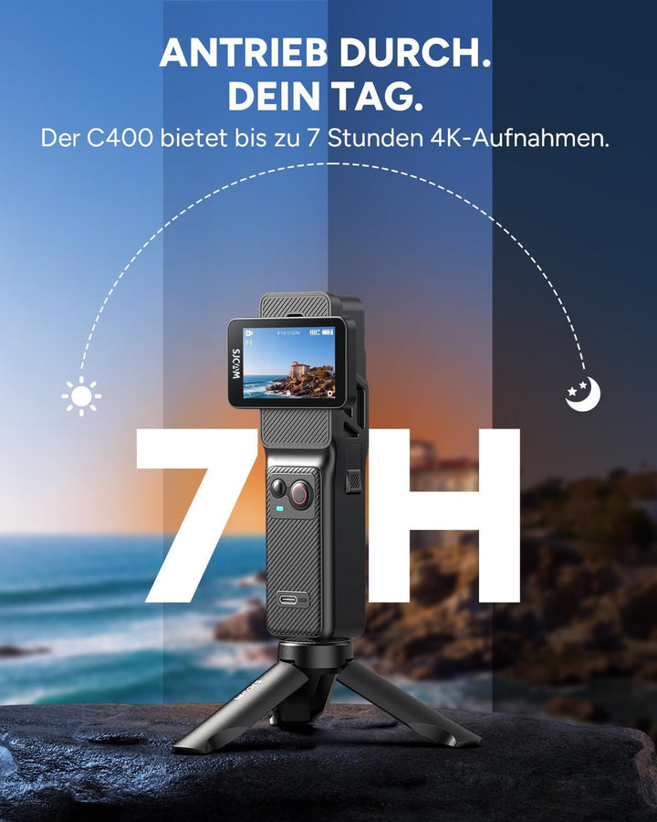 SJCAM C400 4K Vlog Kamera,7h Akku,Wasserdicht | 6-Achsen-Bildstabilisierung,2,29" Dreh-Touchscreen U