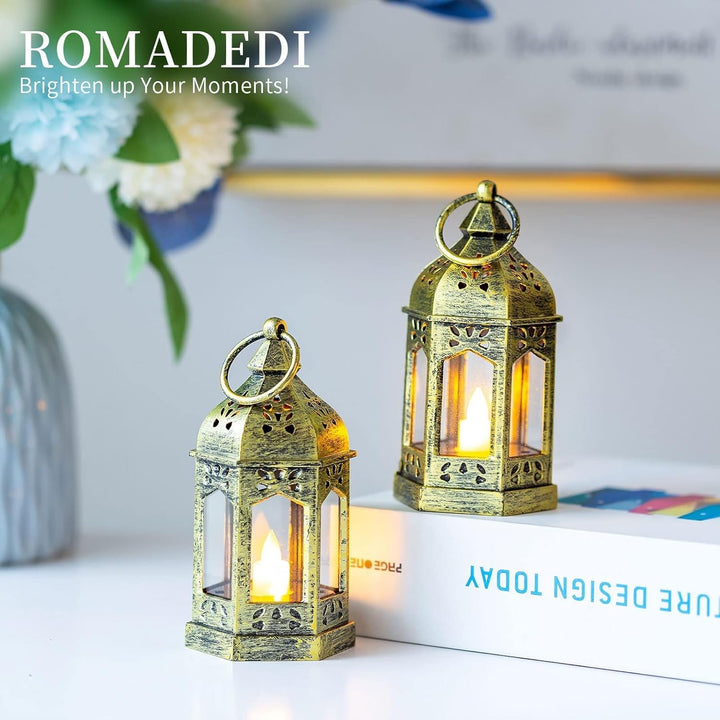 Romadedi Laterne Gold Hochzeit Tischdeko - 10er Set Mini Laterne zum Aufhängen, mit LED Kerzen für P