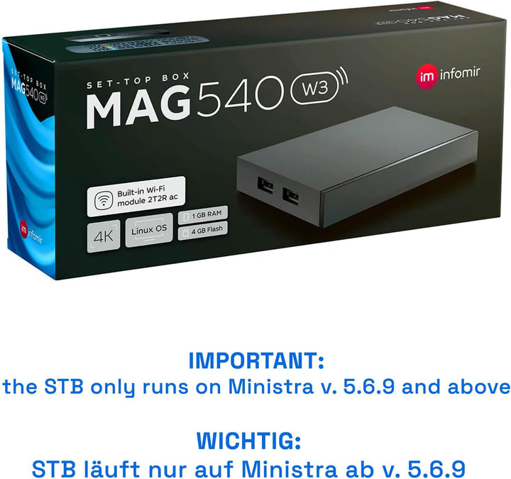 MAG 540w3 Original Infomir & hb-digital 4K Set Top Box Multimedia Player Internet TV Receiver UHD 60