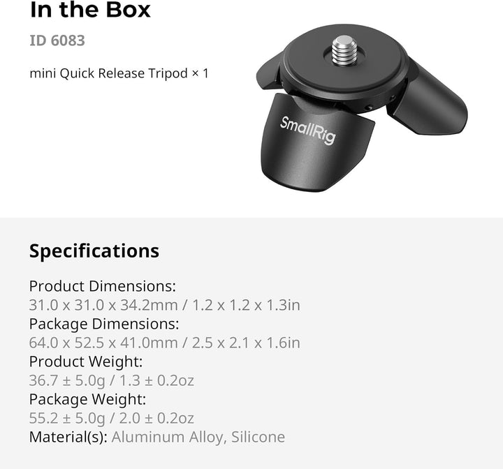 SMALLRIG Mini-Schnellwechsel-Kamerastativ für DJI Osmo Pocket 4/3, Action 6/5 Pro, für GoPro & für I