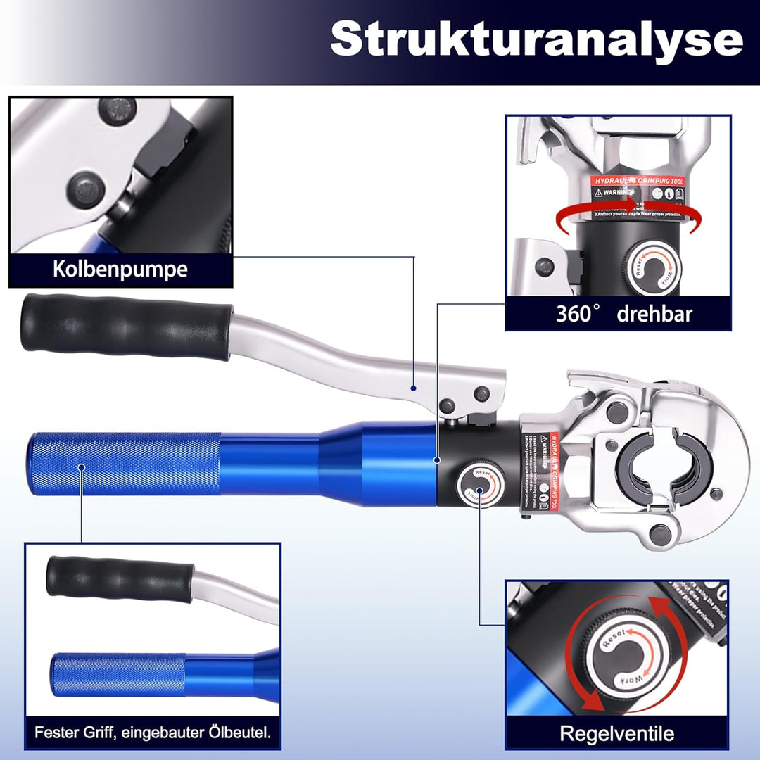 AMZCNC Profi Presszange M-Kontur 12-15-18-22-28 Set Presswerkzeug mit 180° drehbarem Kopf,für Kupfer
