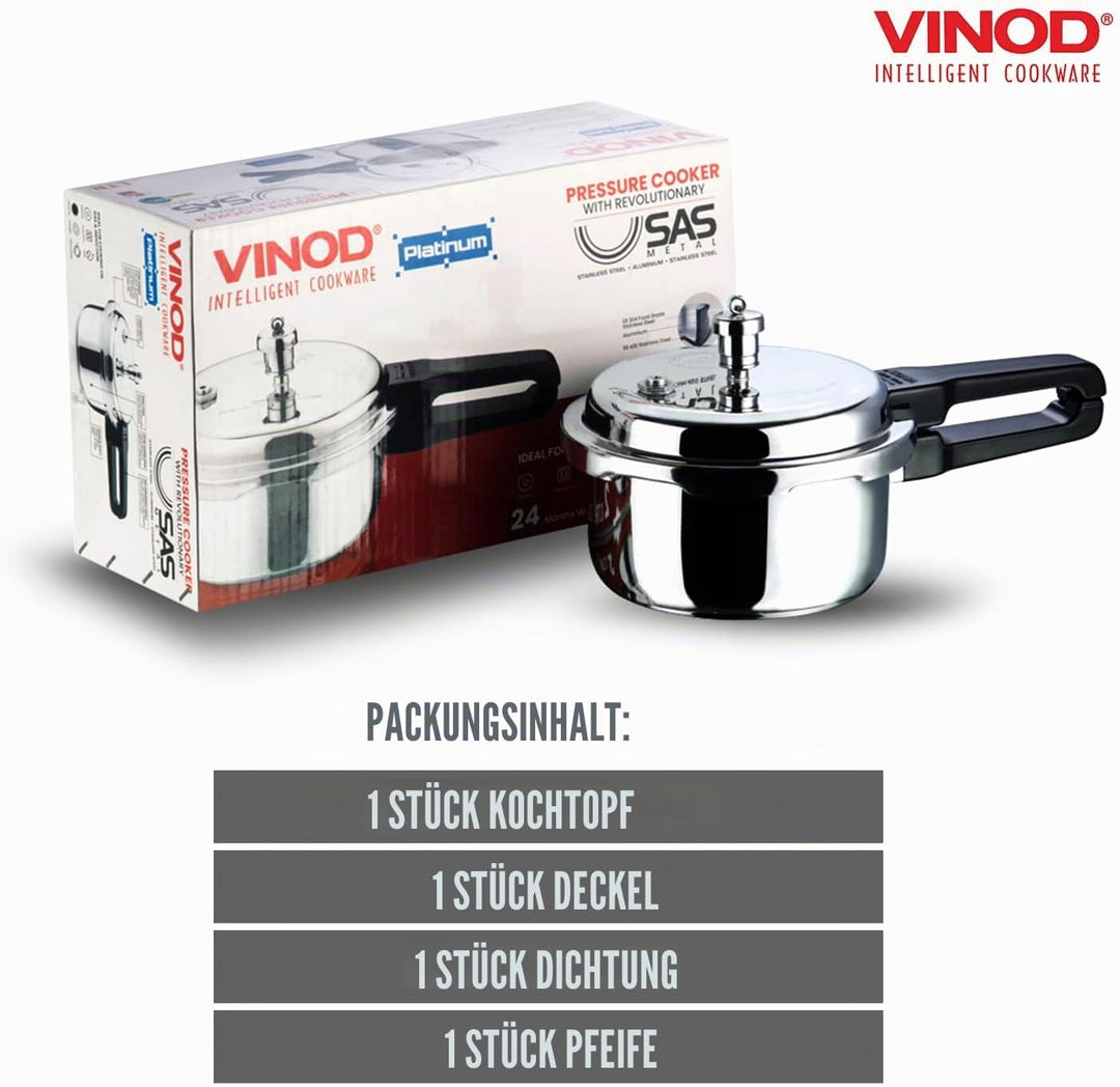 Vinod Pressure Cooker 3 ltr Edelstahl Schnellkochtopf mit Glasdeckel, induktionsgeeignet hochwertige