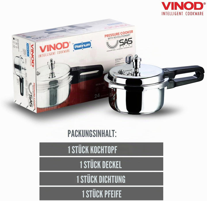 Vinod Pressure Cooker 3 ltr Edelstahl Schnellkochtopf mit Glasdeckel, induktionsgeeignet hochwertige