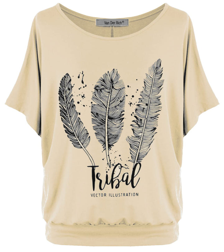 Van Der Rich ® - Oversize T-Shirt mit Fledermausärme - Damen #Feder-beige XL, #Feder-beige XL
